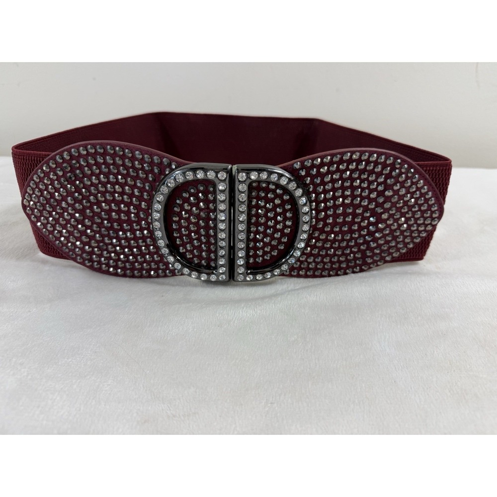 NWT Vintage Body Central Stretch Belt Women's M L Burgundy Rhinestone Y2K